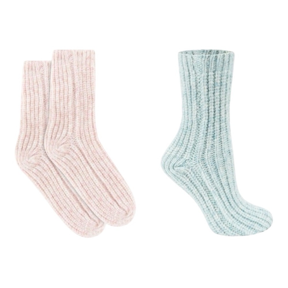 LEMON Chunky Knit Sweater Socks Pink & Mint One Size NEW